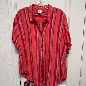 CAbi Red and Orange Striped Button Down Shirt